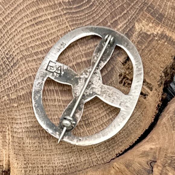 1980s Native American NAVAJO Solid Sterling Silver & Turquoise Oval Pin 4 Parts - Picture 2 of 2